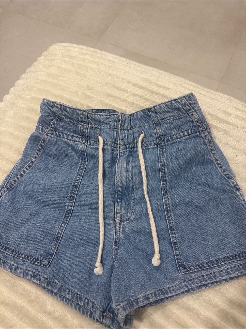 ba&sh Light Blue High-Waist Denim Drawstring Shorts